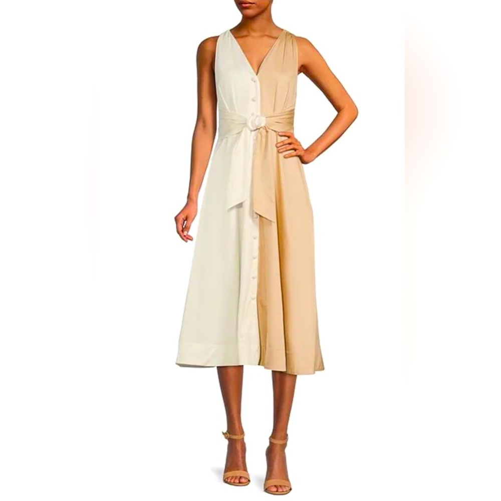 Antonio Melani Color Block Tie Waist Midi Dress